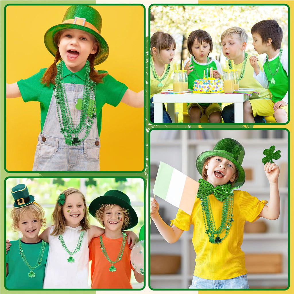 JULBEAR 30-Pack St. Patrick's Day Necklaces – 3 Styles of Green Shamrock Beaded Necklaces for Parties and Irish Holiday Decor