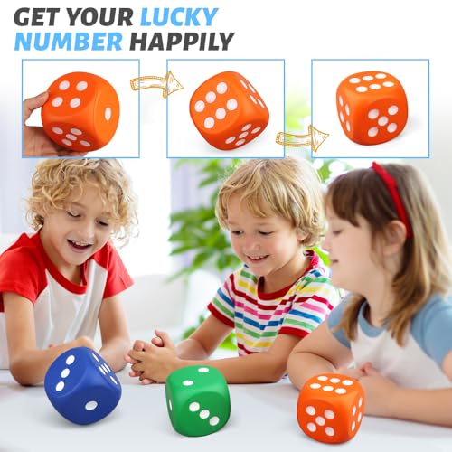 Jumbo 3-Inch Foam Dice Set – 3 Pack Squishy Fidget Toy for Games, Learning, and Stress Relief
