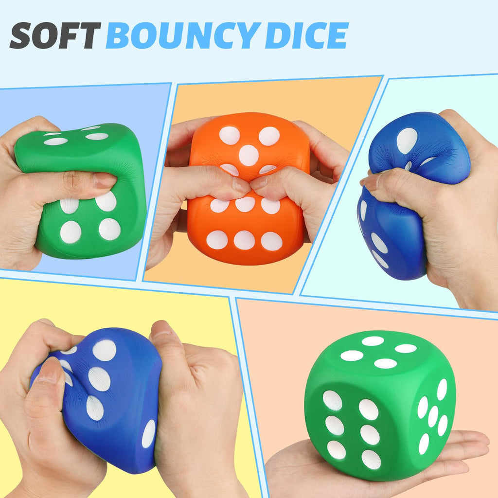 Jumbo 3-Inch Foam Dice Set – 3 Pack Squishy Fidget Toy for Games, Learning, and Stress Relief