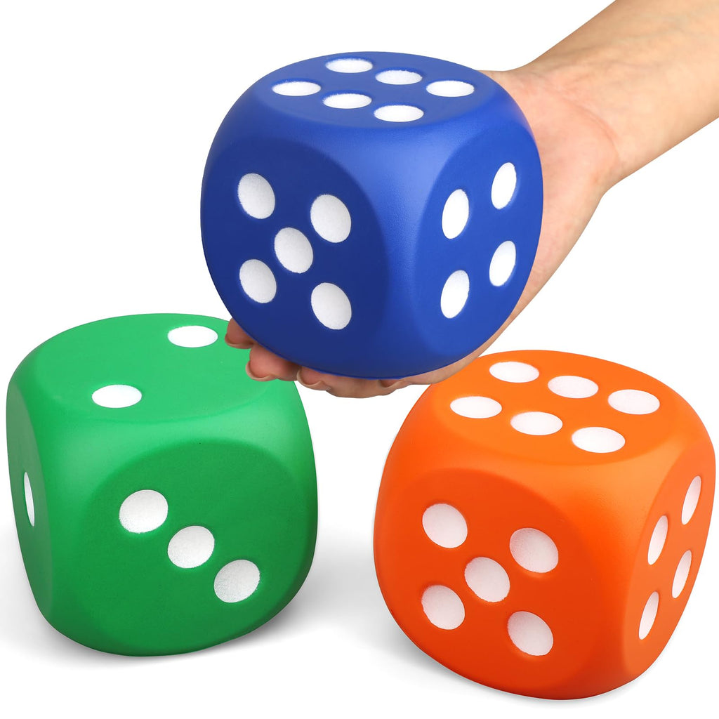 Jumbo 3-Inch Foam Dice Set – 3 Pack Squishy Fidget Toy for Games, Learning, and Stress Relief