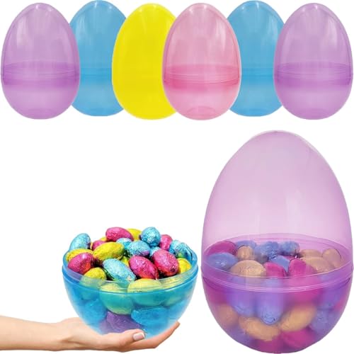 Jumbo 6-Inch Fillable Easter Eggs - 6-Pack Translucent Plastic Eggs That Stand Upright for Egg Hunts & Decor