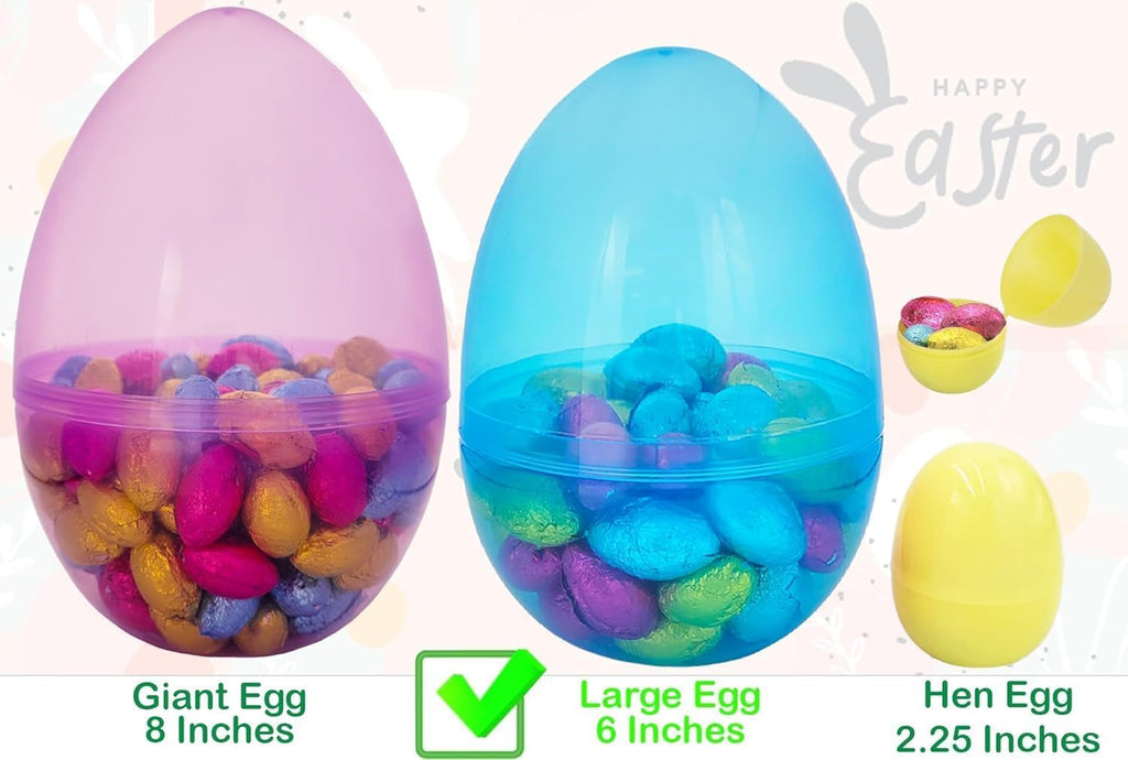 Jumbo 6-Inch Fillable Easter Eggs - 6-Pack Translucent Plastic Eggs That Stand Upright for Egg Hunts & Decor