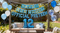JumDaQQ 12th Birthday Decorations Blue for Boys – Official Pre-teen Party Kit with Banner, Number 12 Foil Balloon, and Confetti Balloons
