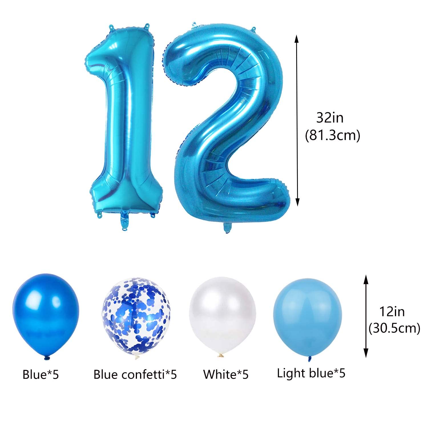 JumDaQQ 12th Birthday Decorations Blue for Boys – Official Pre-teen Party Kit with Banner, Number 12 Foil Balloon, and Confetti Balloons