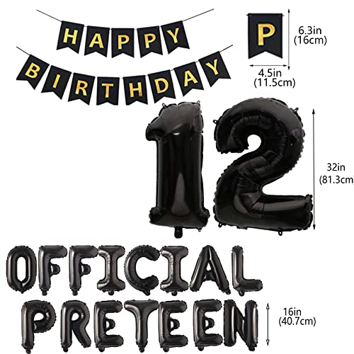 JumDaQQ 12th Birthday Decorations for Boys - Black Foil Balloons & Banner Set