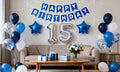 JumDaQQ 15th Birthday Decoration Set for Boys – Blue Banner, Foil Balloons, 31 Pieces