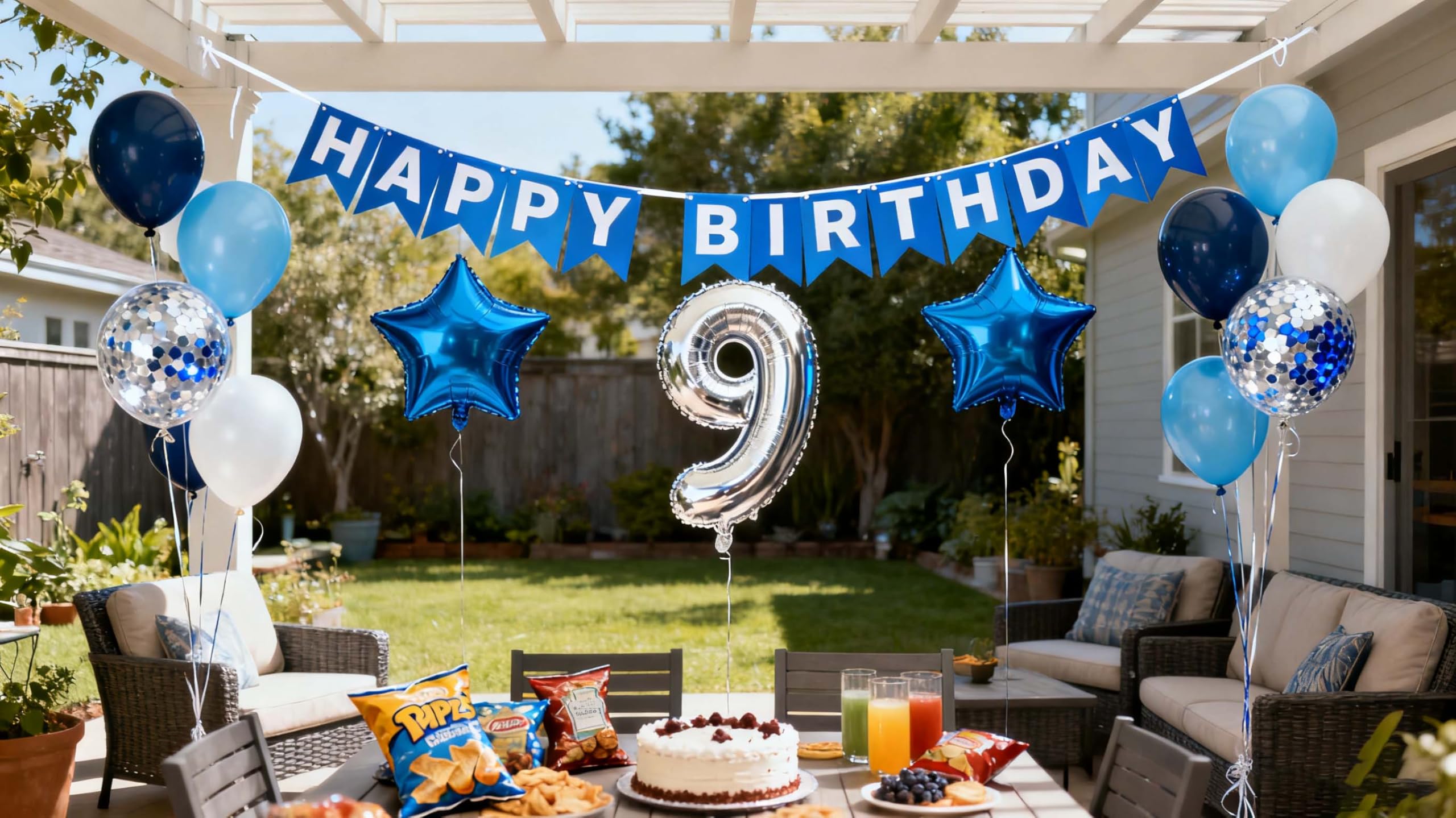 JumDaQQ Blue 9th Birthday Balloon Set – 31-Piece Party Decor with Number 9 Foil, Star Balloons, and Happy Birthday Banner