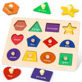 Jumlys Wooden Shape Peg Puzzle, 12 Shapes & 6 Colors, Montessori Learning Toy for Toddlers 1-3