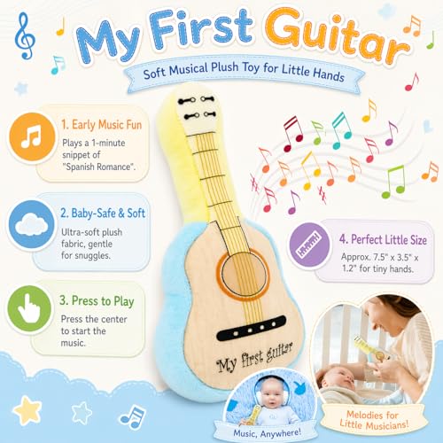 June Garden 7" Plush Guitar Toy for Infants – Soft, Musical, Machine-Washable