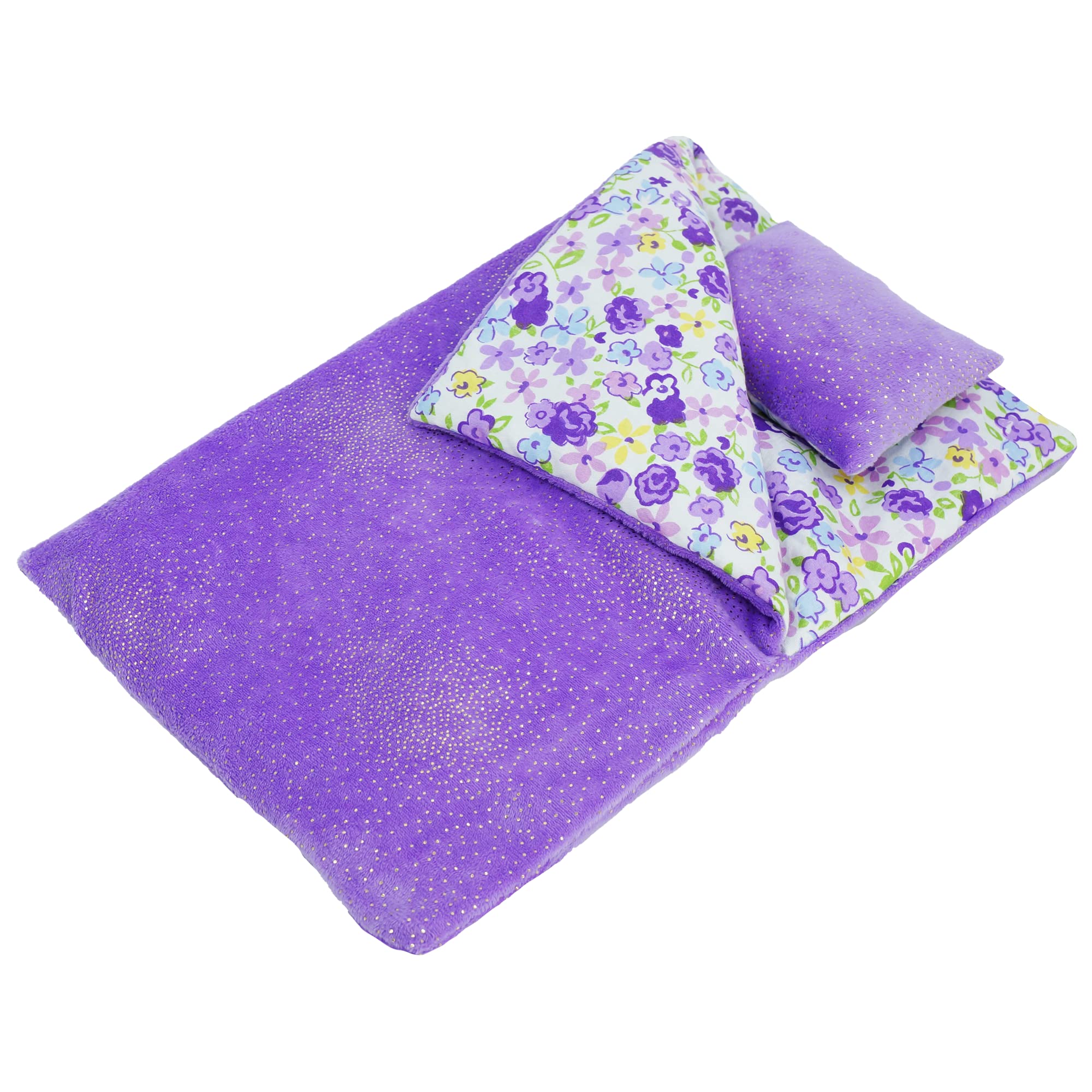 June Garden Cozy Dream Reversible Doll Sleeping Bag with Pillow for 14-Inch Dolls