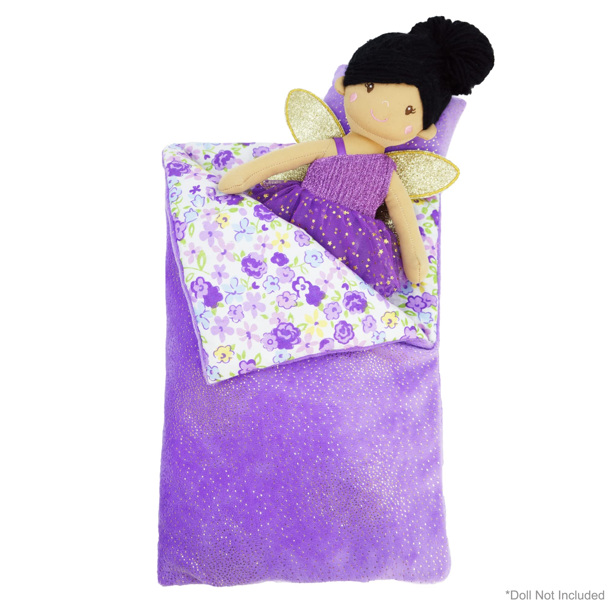 June Garden Cozy Dream Reversible Doll Sleeping Bag with Pillow for 14-Inch Dolls