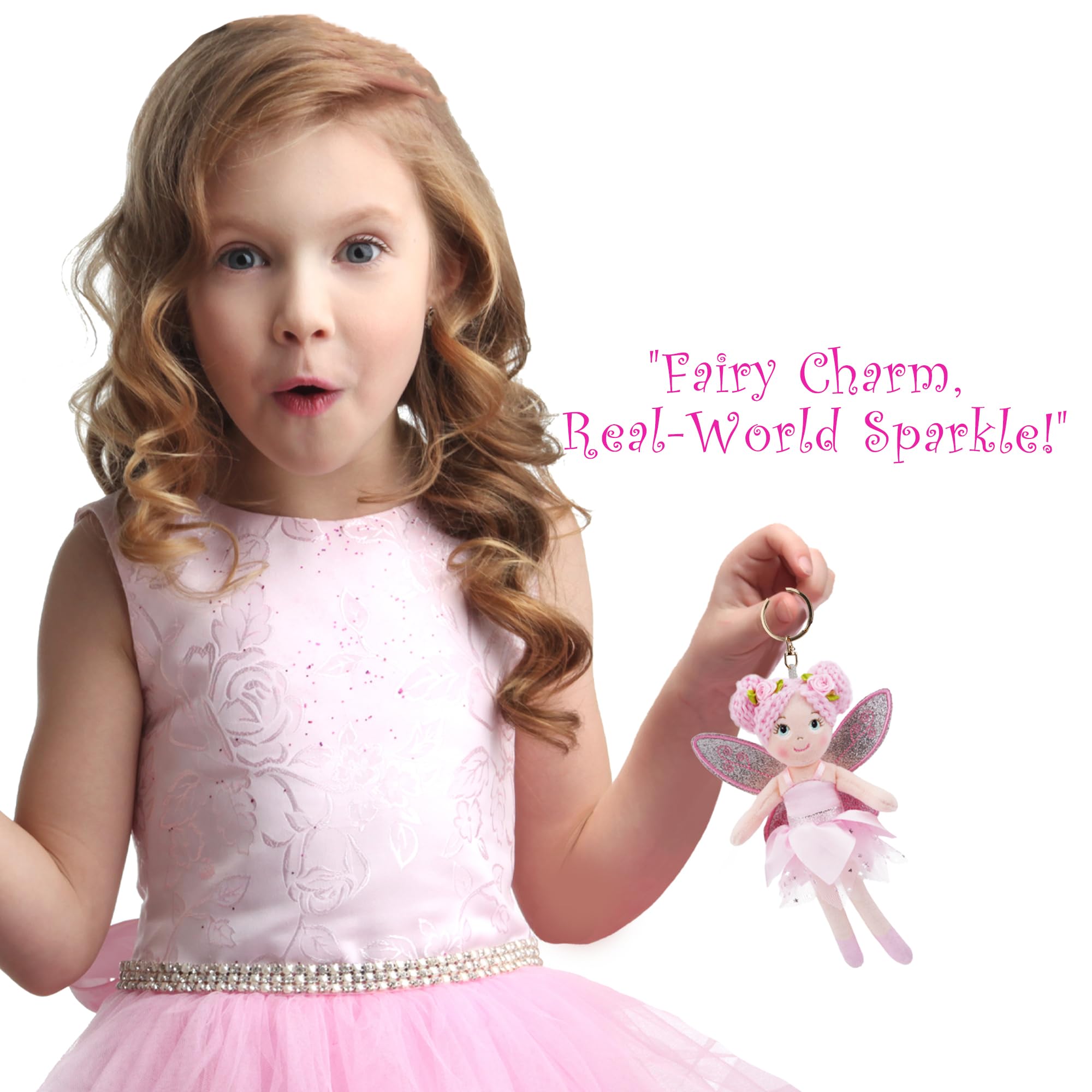 June Garden Elara Fairy Keychain Plush – Pink Tulle Dress & Glitter Wings