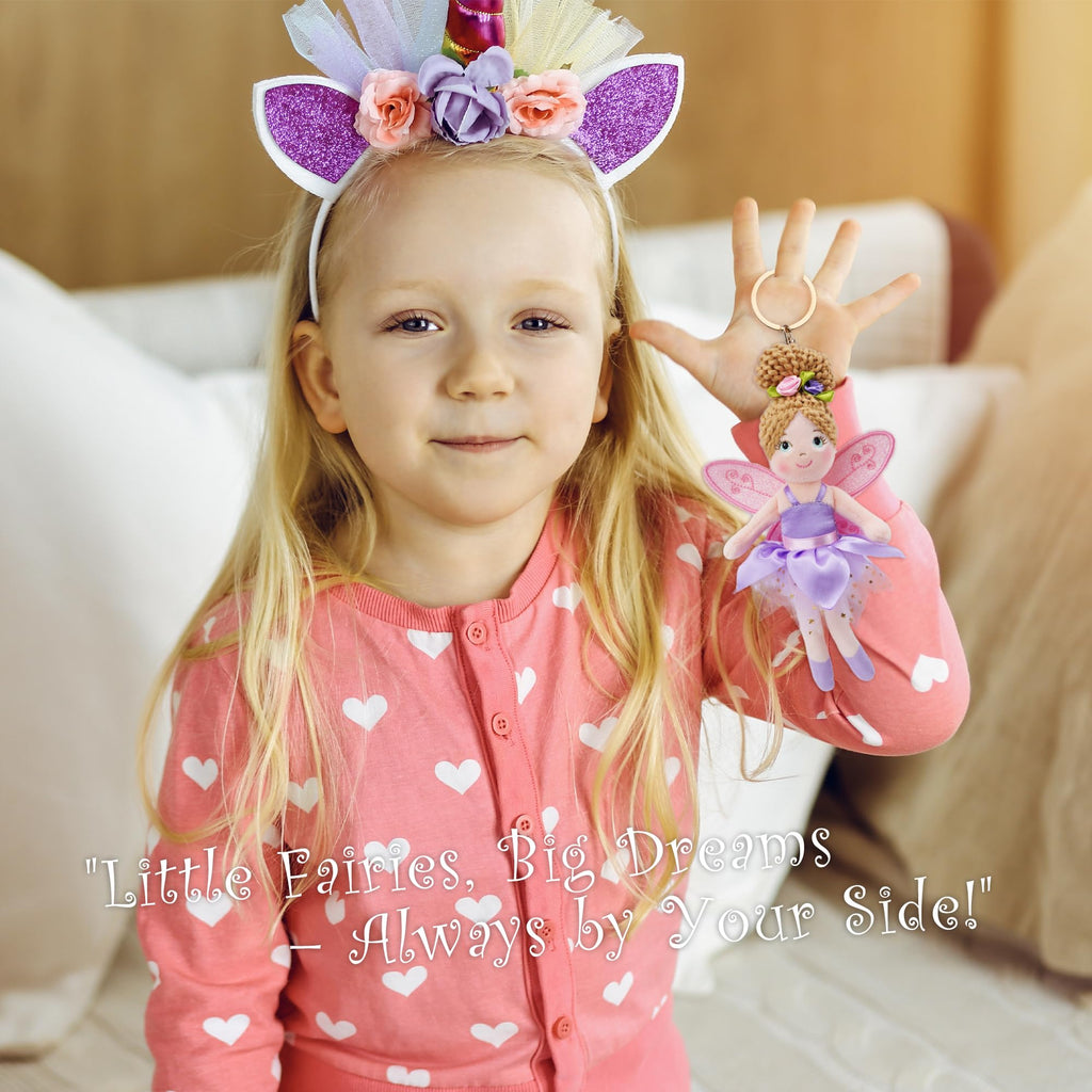 June Garden Elara Fairy Keychain Plush – Pink Tulle Dress & Glitter Wings