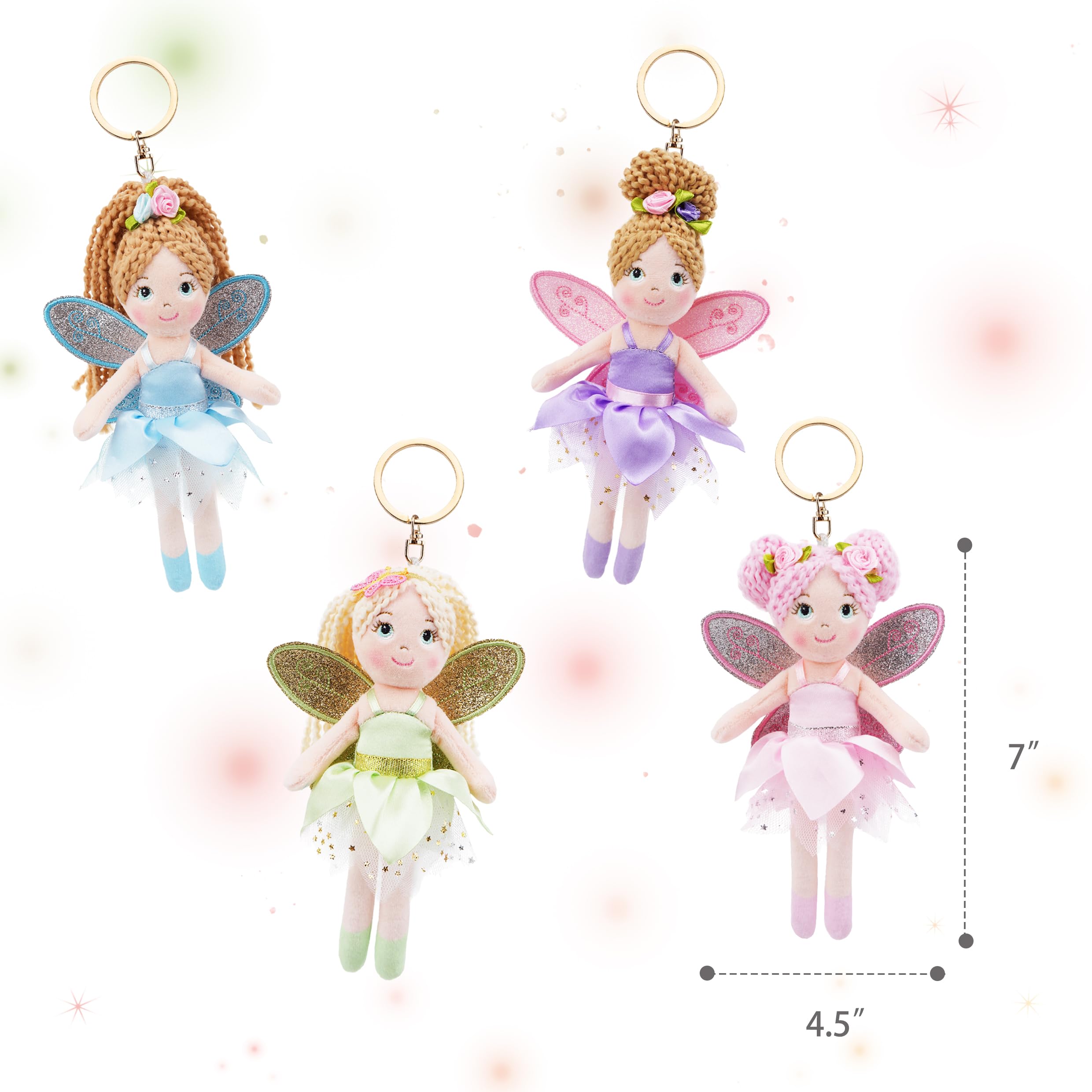 June Garden Elara Fairy Keychain Plush – Pink Tulle Dress & Glitter Wings