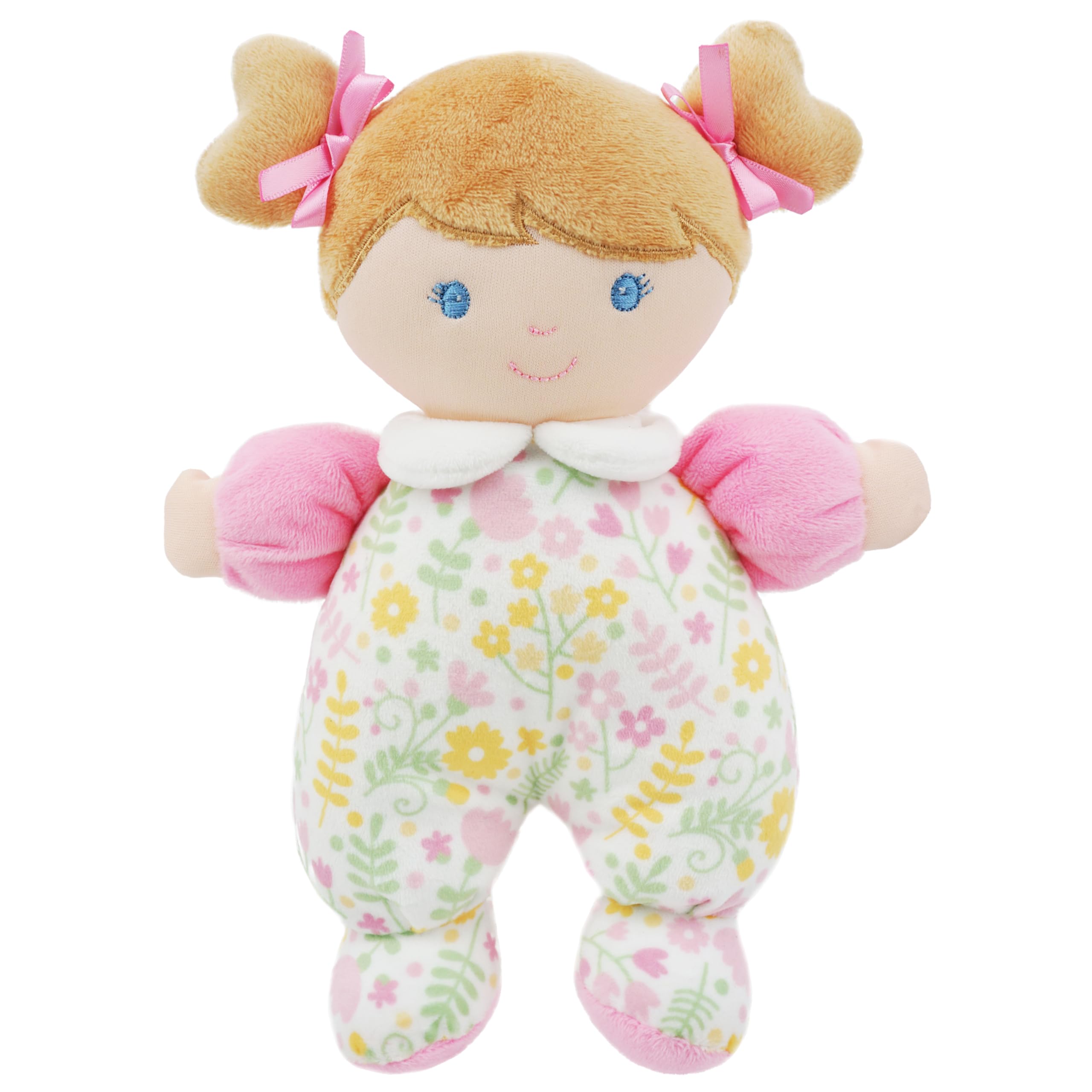 June Garden My First Doll Blossom – 9-Inch Soft Plush Baby Doll with Rattle, Pink Floral PJs