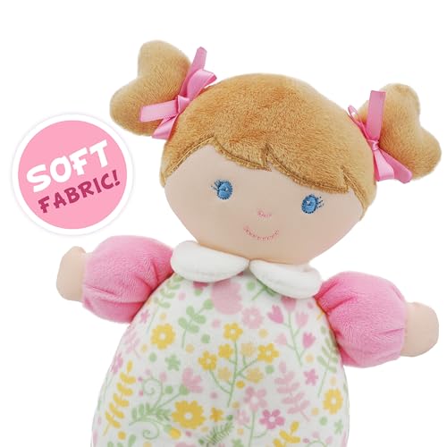 June Garden My First Doll Blossom – 9-Inch Soft Plush Baby Doll with Rattle, Pink Floral PJs