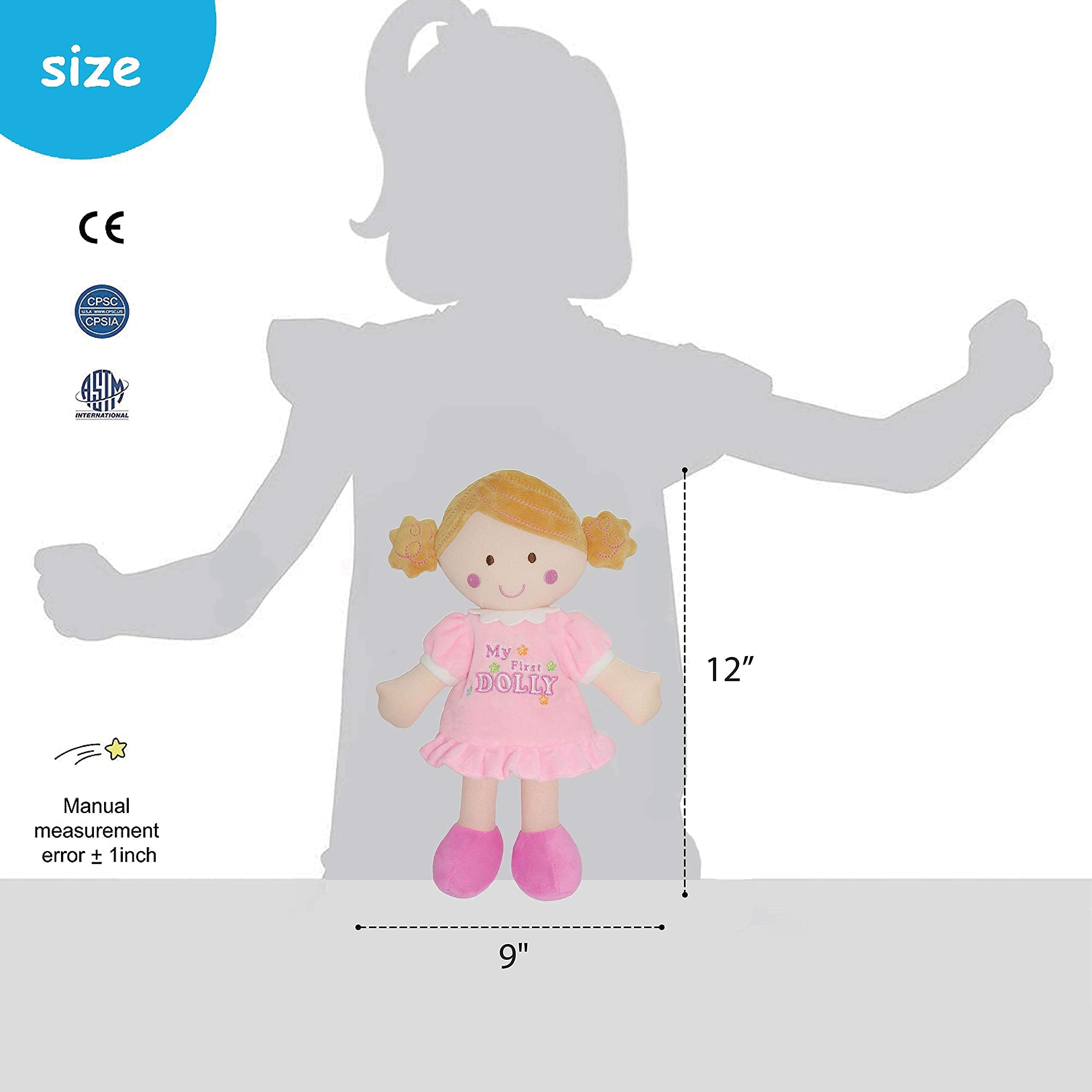 June Garden My First Doll Kaitlyn – 12-Inch Soft Plush Baby Doll with Pink Outfit