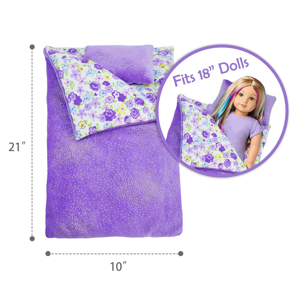 June Garden Reversible Doll Sleeping Bag with Pillow for 18-Inch Dolls