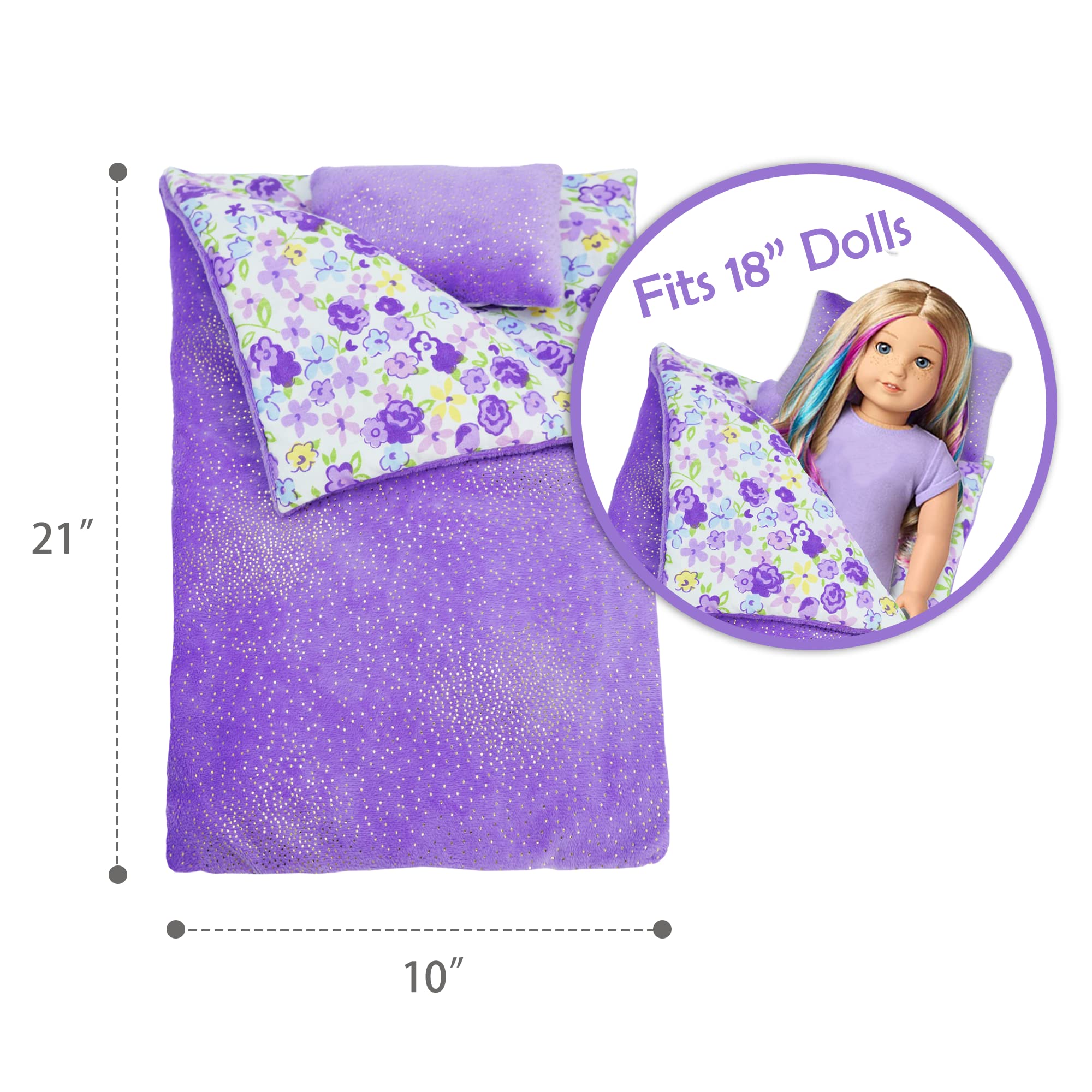 June Garden Reversible Doll Sleeping Bag with Pillow for 18-Inch Dolls