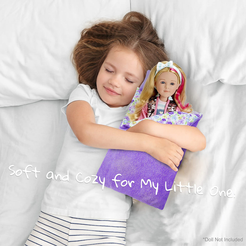 June Garden Reversible Doll Sleeping Bag with Pillow for 18-Inch Dolls