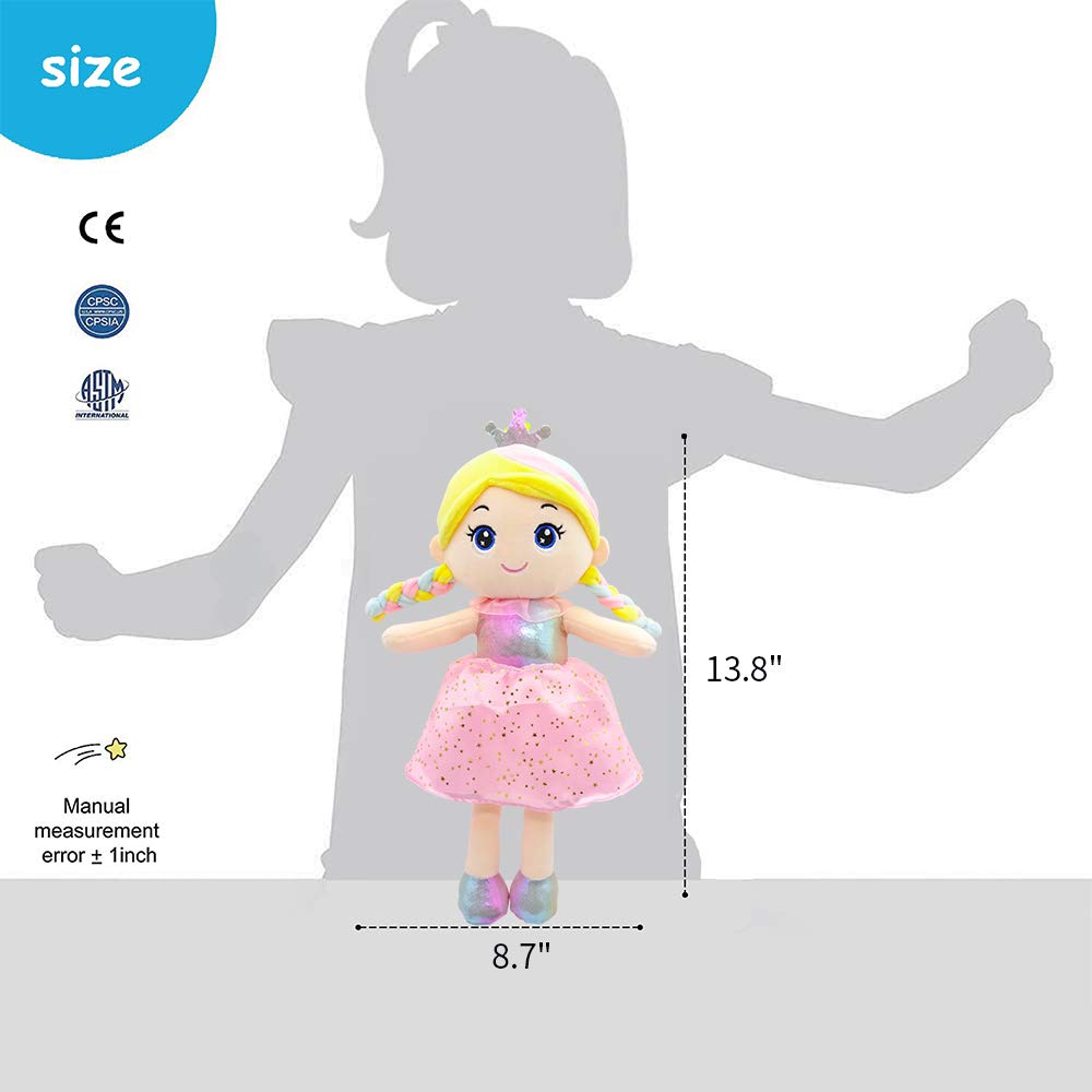 June Garden Vera Soft Baby Doll - 14 Inch Plush Princess with Gift Bag, Pink