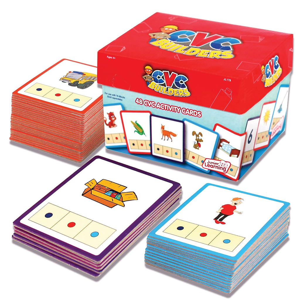 Junior Learning CVC Word Builders Activity Cards – 48 Self-Checking Cards for Ages 4+