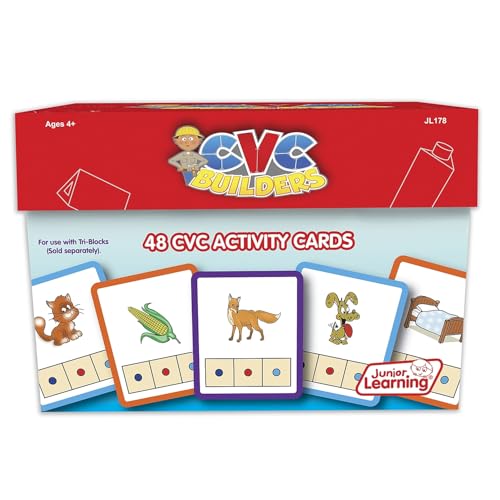 Junior Learning CVC Word Builders Activity Cards – 48 Self-Checking Cards for Ages 4+