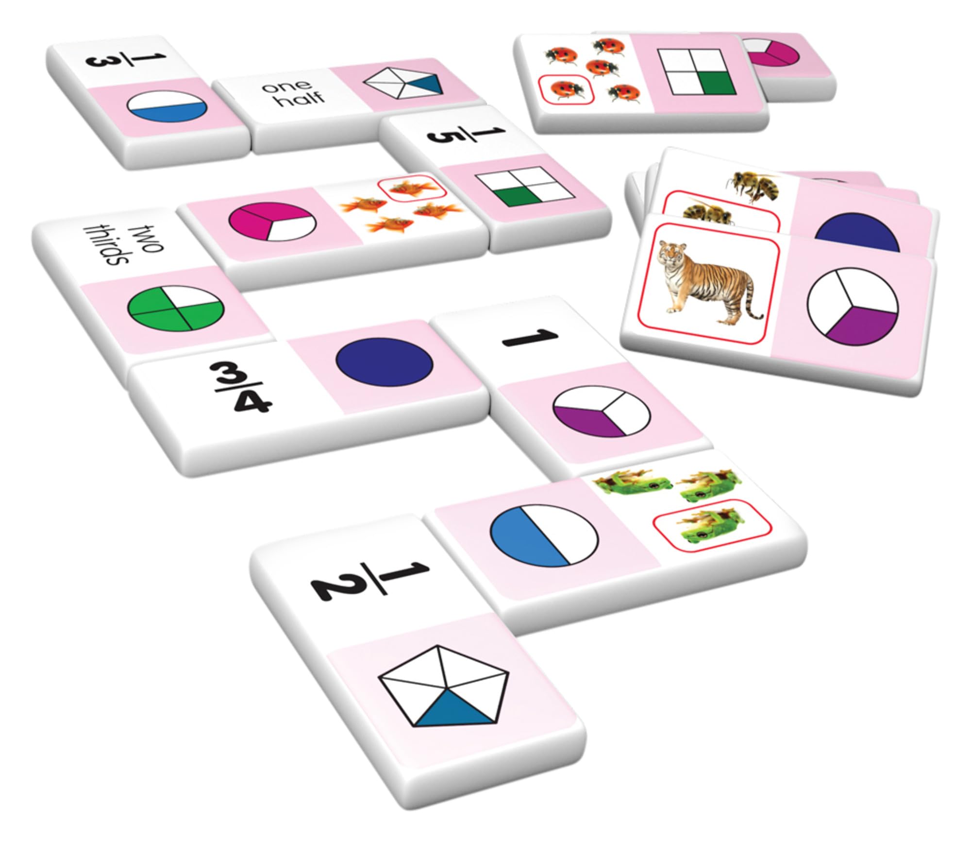 Junior Learning JL485 Fraction Dominoes – 28 Piece Set with Storage Tin