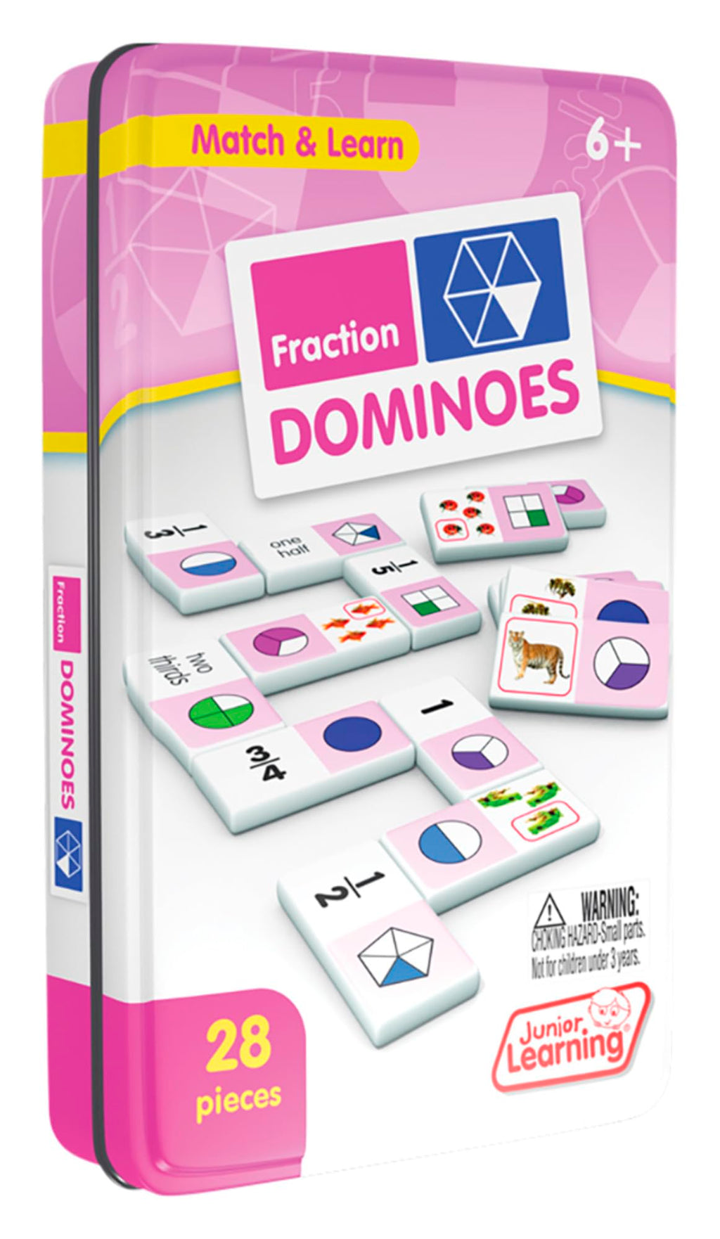 Junior Learning JL485 Fraction Dominoes – 28 Piece Set with Storage Tin