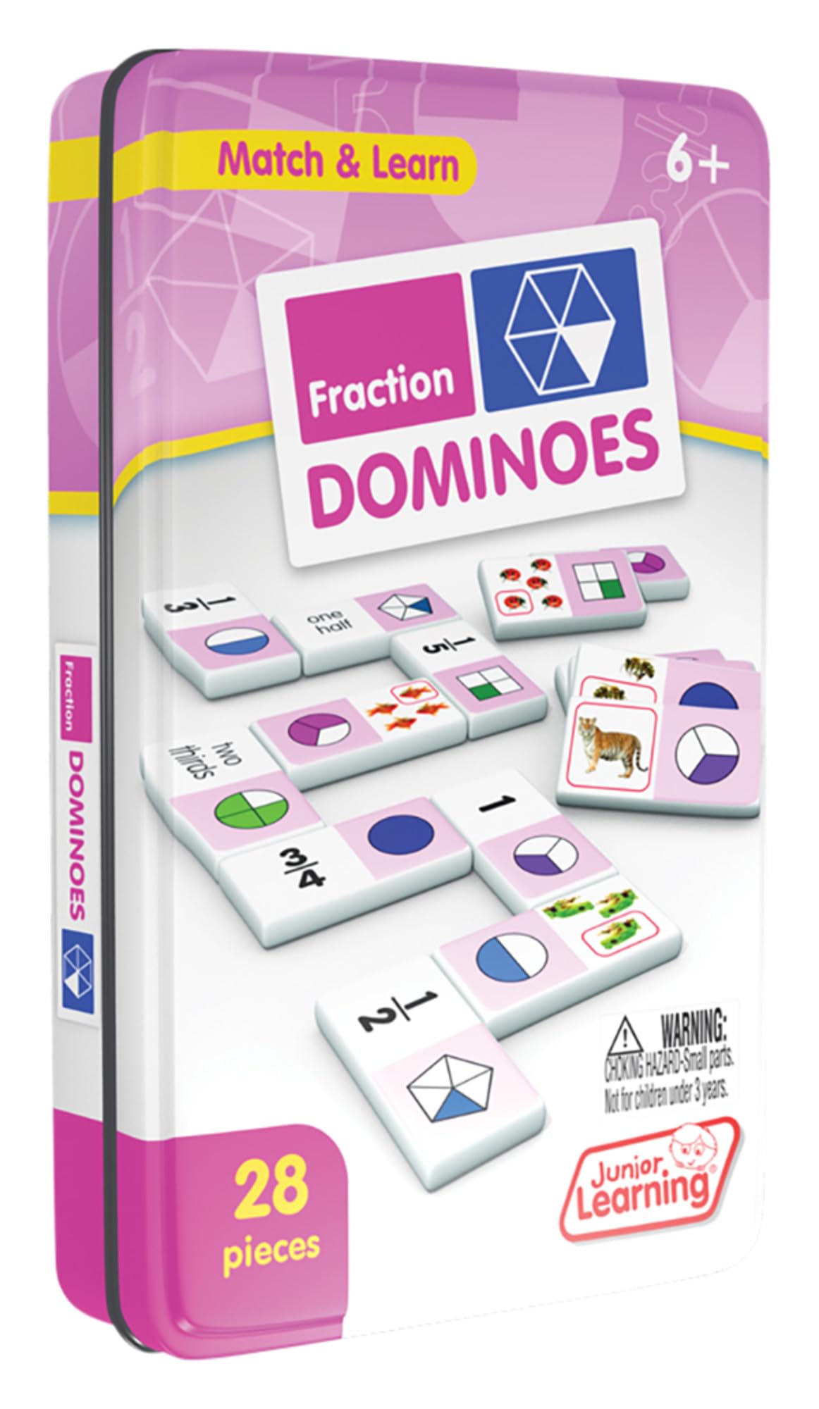 Junior Learning JL485 Fraction Dominoes – 28 Piece Set with Storage Tin
