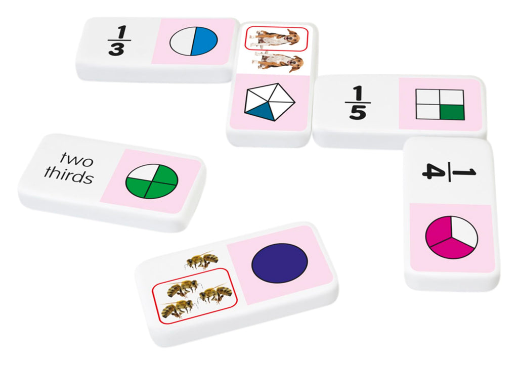 Junior Learning JL485 Fraction Dominoes – 28 Piece Set with Storage Tin