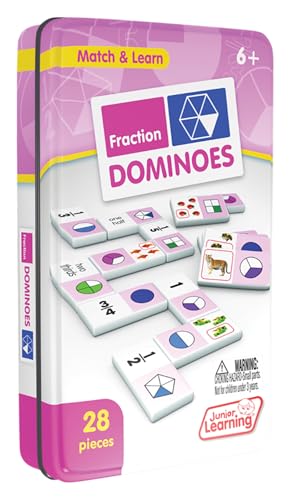 Junior Learning JL485 Fraction Dominoes – 28 Piece Set with Storage Tin