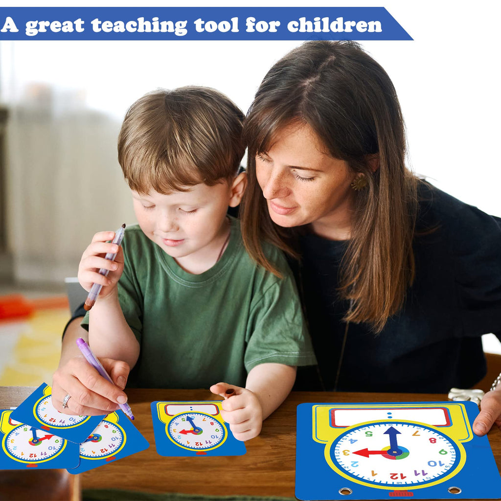 Junkin 25-Piece Teaching Clock Kit – Large Demonstration Clock & 24 Student Clocks with Erasable Surface for Classroom or Home