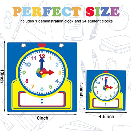 Junkin 25-Piece Teaching Clock Kit – Large Demonstration Clock & 24 Student Clocks with Erasable Surface for Classroom or Home