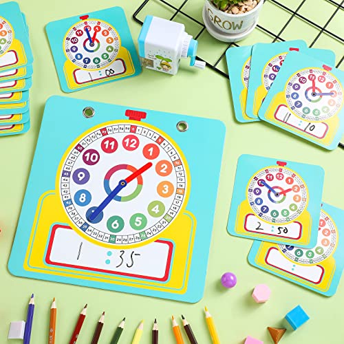 Junkin 25-Piece Teaching Clock Kit with Erasable Surface for Kids Learning Time