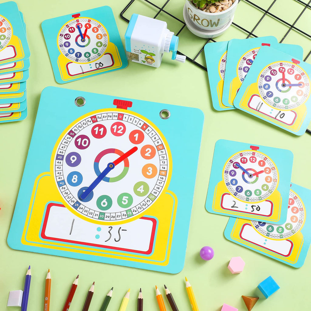 Junkin 25-Piece Teaching Clock Kit with Erasable Surface for Kids Learning Time
