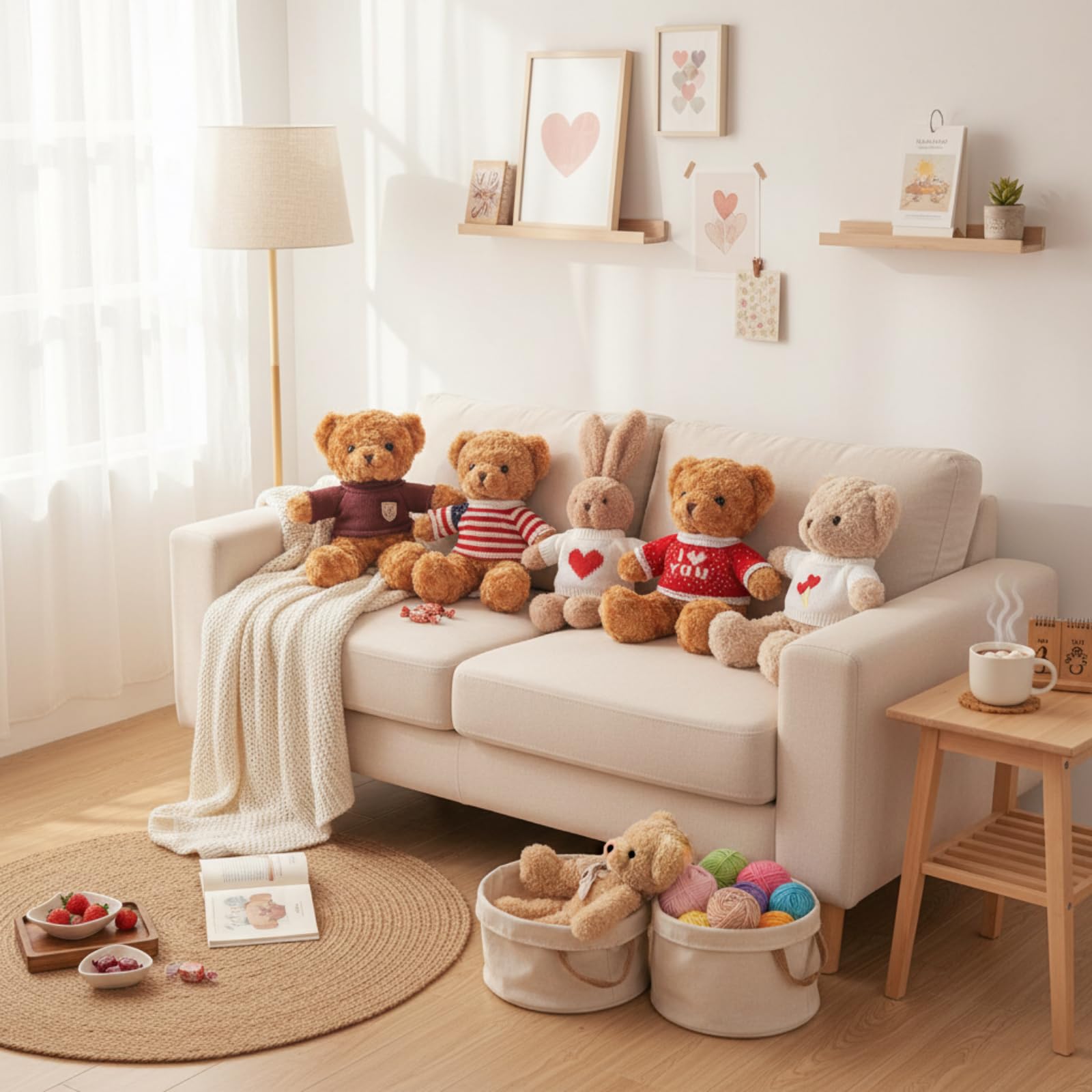 Junkin 5-Pack Bear Doll Clothes – Soft Cotton Outfits for 14–18 Inch Stuffed Animals, Red and White Heart & Stripe Designs