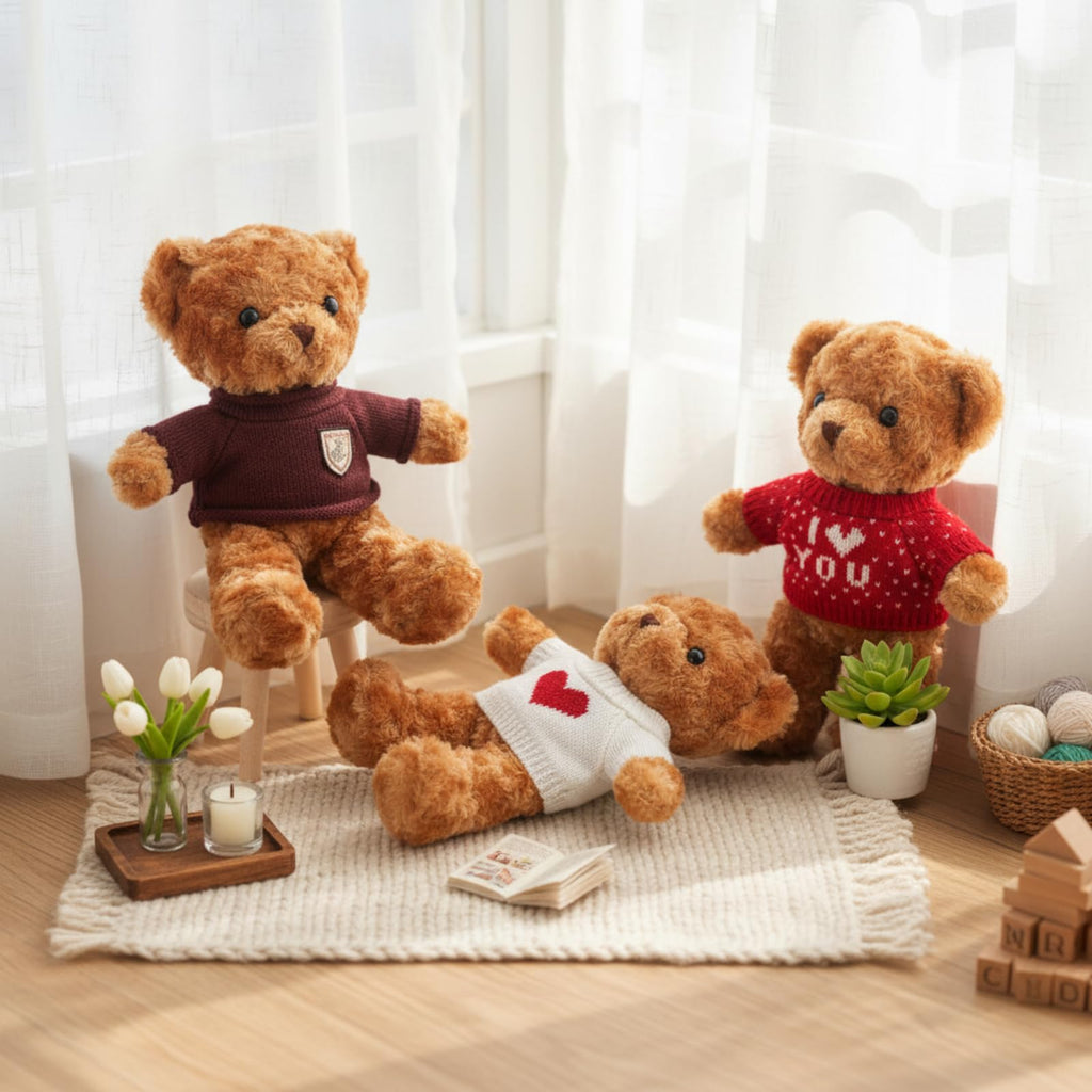 Junkin 5-Pack Bear Doll Clothes – Soft Cotton Outfits for 14–18 Inch Stuffed Animals, Red and White Heart & Stripe Designs