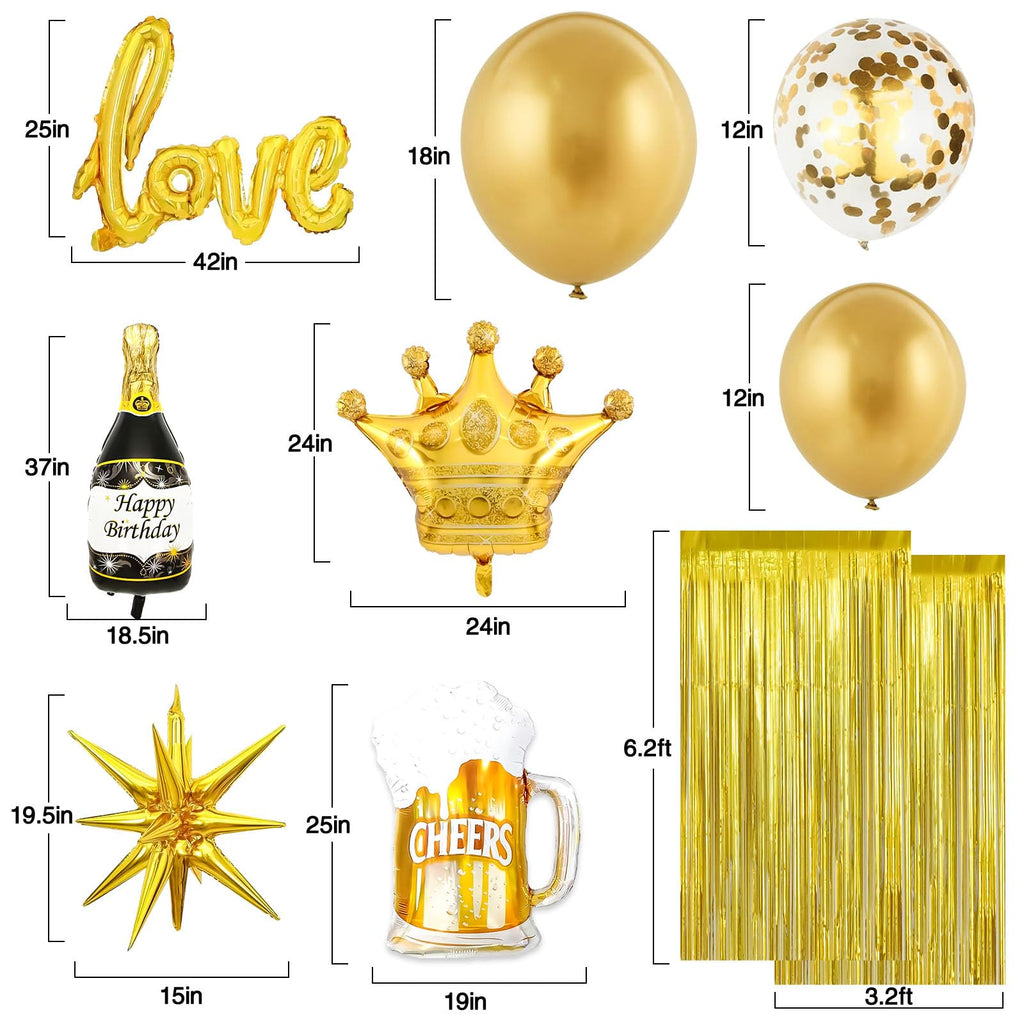 Junopy Black and Gold Birthday Party Decoration Kit – 80-Piece Set with Banner, Fringe Curtain, and Foil Balloons