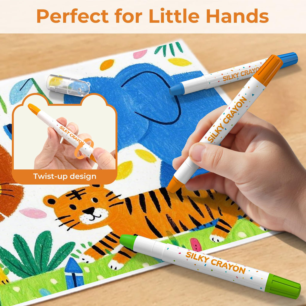 JUPITEARTH 12 Color Twist Crayons for Toddlers 1-4: Non-Toxic, Washable, Easy-Grip Art Supplies with 120 Free Coloring Pages