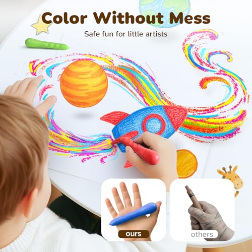 JUPITEARTH 12 Colors Triangular Crayons for Kids - Non-Toxic, Washable, with Coloring Book & Stickers