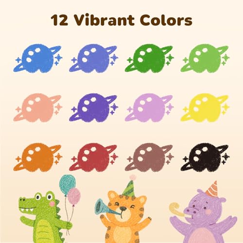 JUPITEARTH 12 Colors Triangular Crayons for Kids - Non-Toxic, Washable, with Coloring Book & Stickers