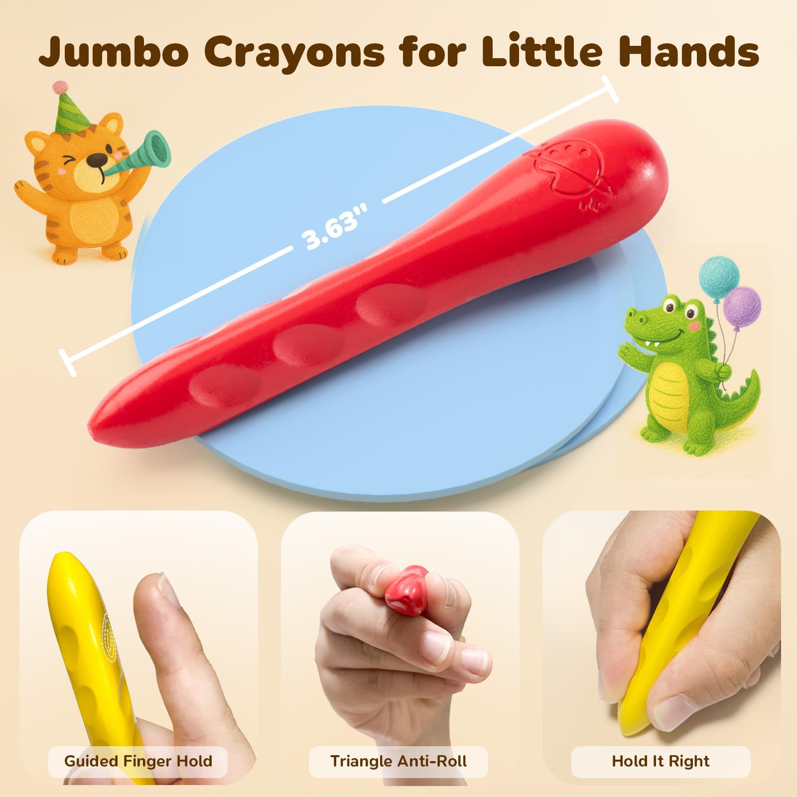 JUPITEARTH 12 Colors Triangular Crayons for Kids - Non-Toxic, Washable, with Coloring Book & Stickers