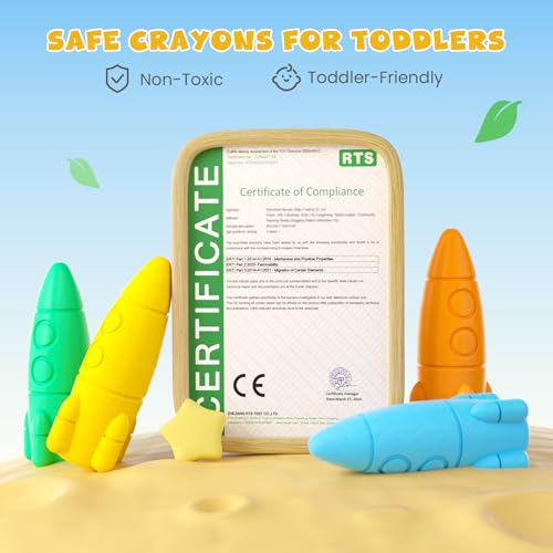 JUPITEARTH 24 Colors Rocket Crayons - Non-Toxic, Washable & Unbreakable Toddler Crayons
