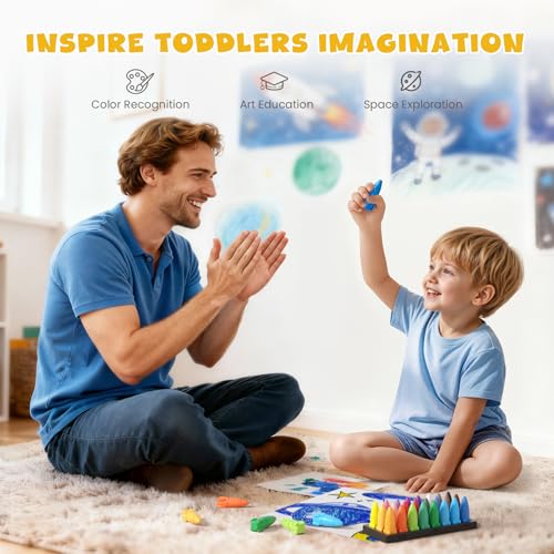 JUPITEARTH 24 Colors Rocket Crayons - Non-Toxic, Washable & Unbreakable Toddler Crayons