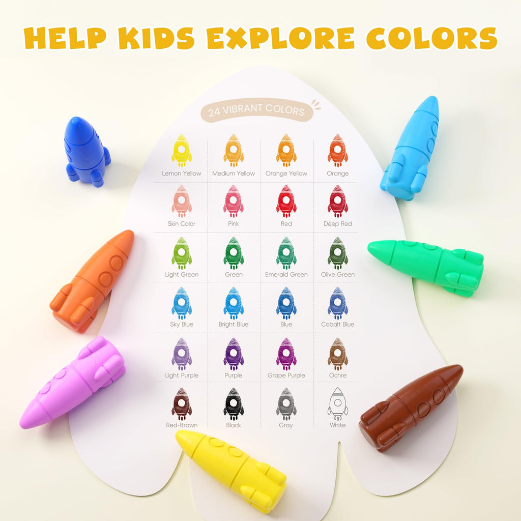 JUPITEARTH 24 Colors Rocket Crayons - Non-Toxic, Washable & Unbreakable Toddler Crayons