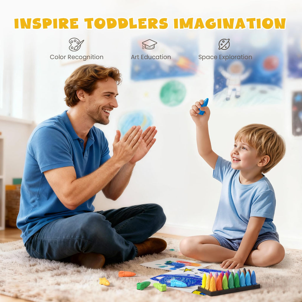 JUPITEARTH 24 Colors Rocket Crayons - Non-Toxic, Washable & Unbreakable Toddler Crayons