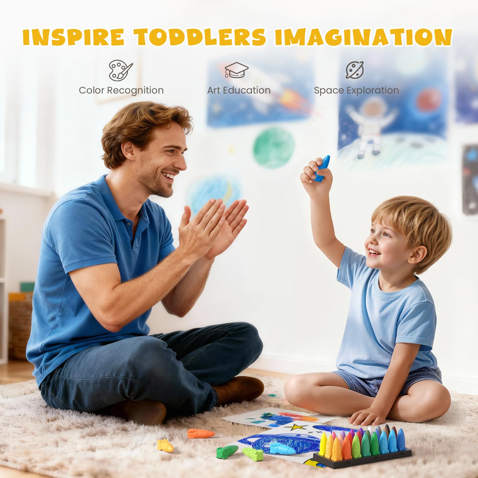 JUPITEARTH 24 Colors Rocket Crayons - Non-Toxic, Washable & Unbreakable Toddler Crayons