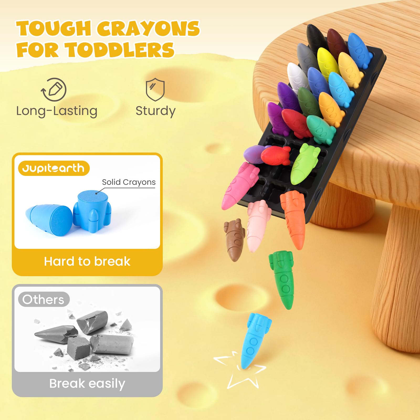 JUPITEARTH 24 Colors Rocket Crayons - Non-Toxic, Washable & Unbreakable Toddler Crayons