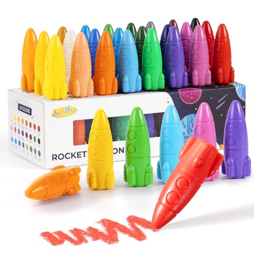 JUPITEARTH 24 Colors Rocket Crayons - Non-Toxic, Washable & Unbreakable Toddler Crayons